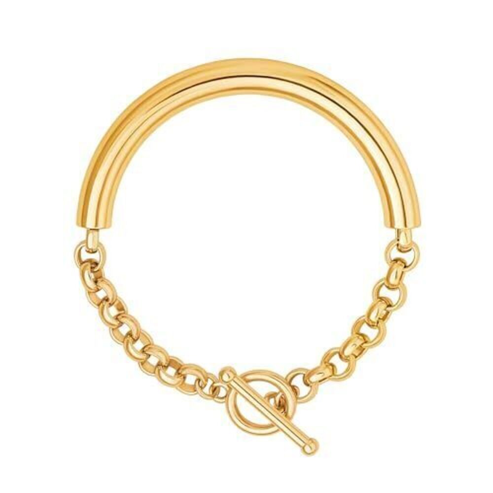 6505 Dainty 18K Gold Catheter Circles Double Mixed Link Bracelet